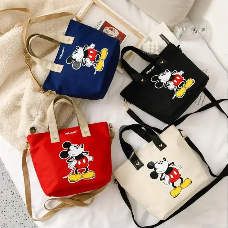 Hot Disney Mickey Mouse Women Bags Fashion Minnie Girl Shopping Bags Large Capacity Personality PU Canvas Bag Best Gifts