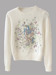 2022 autumn and winter heavy industry color matching embroidery auspicious soft slim long-sleeved pullover sweater MY647