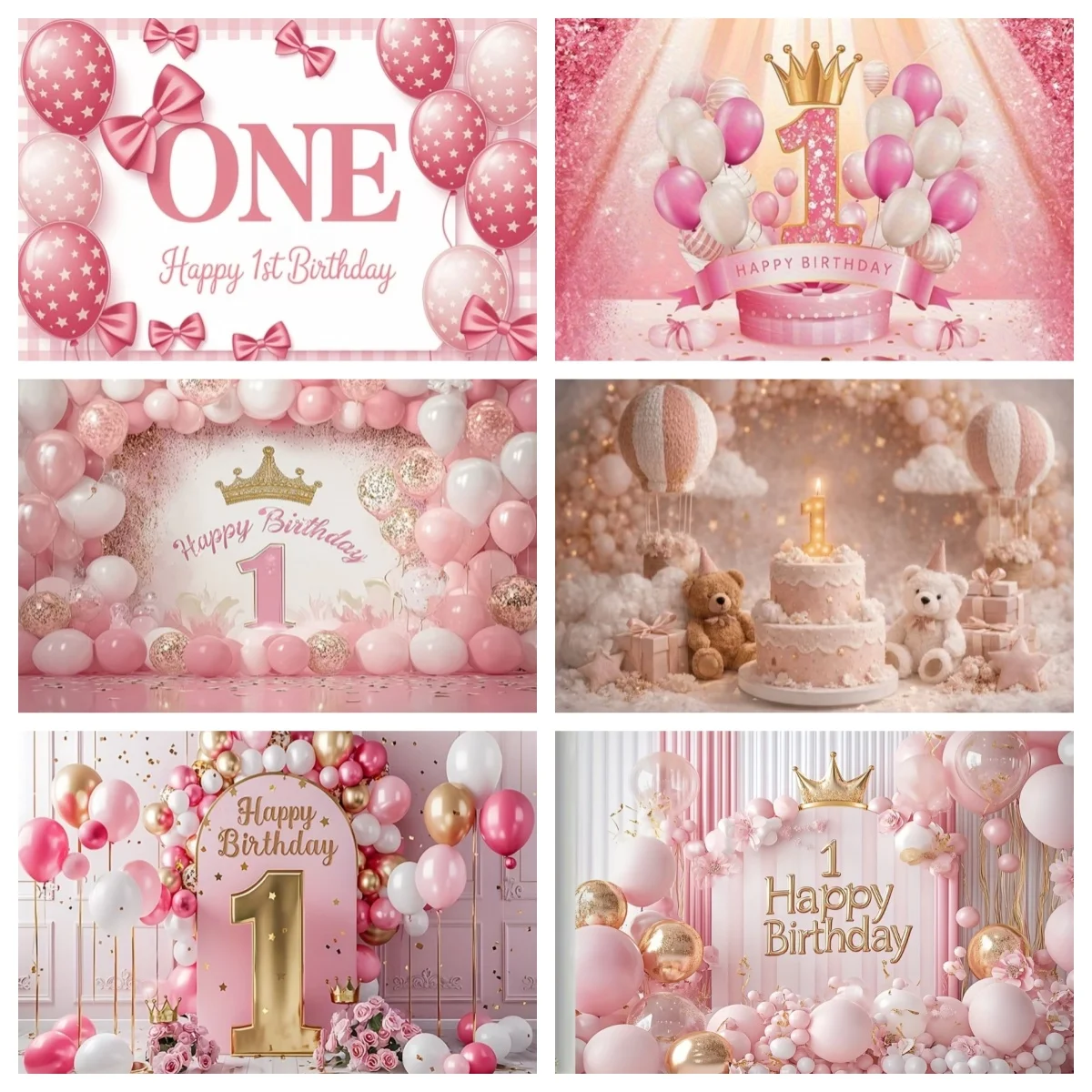 

Newborn 1st Pink Theme Birthday Party Decoration Backdrop Girl Boy Baby Shower Photography Background Supplies Photo Studio