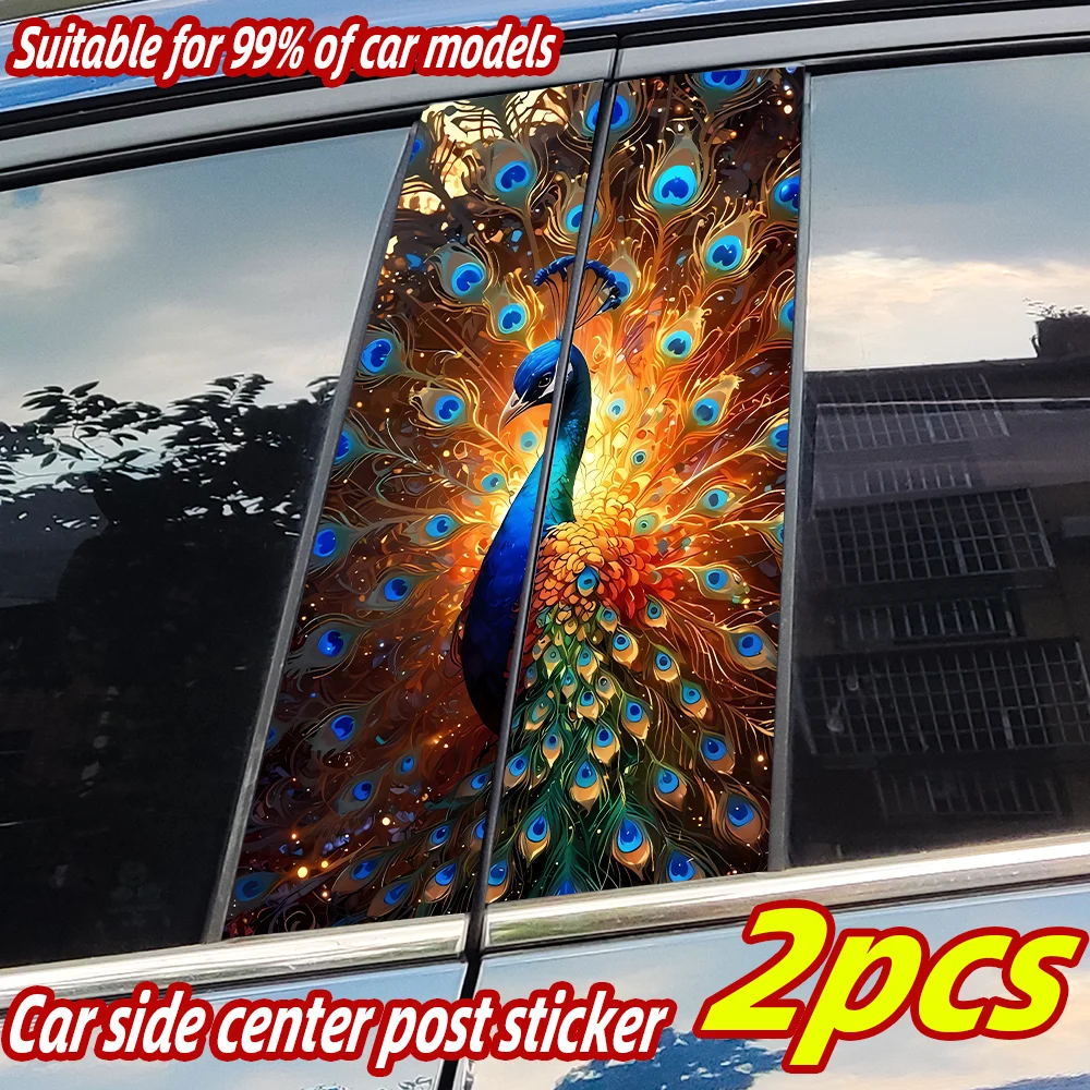 

Beautiful Peacock Car Stickers Auto B Pillar Waterproof Center Column Decor Cover Scratches Car Doors Pillar Decals Accessories