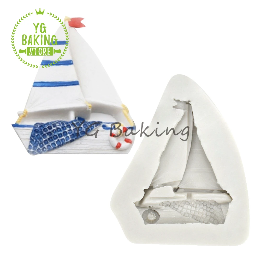 6 Styles Sailboat Lighthouse Fondant Cake Silicone Mold Anchor Cake Decoration Chocolate Mold Ocean Wind DIY Baking Supplies