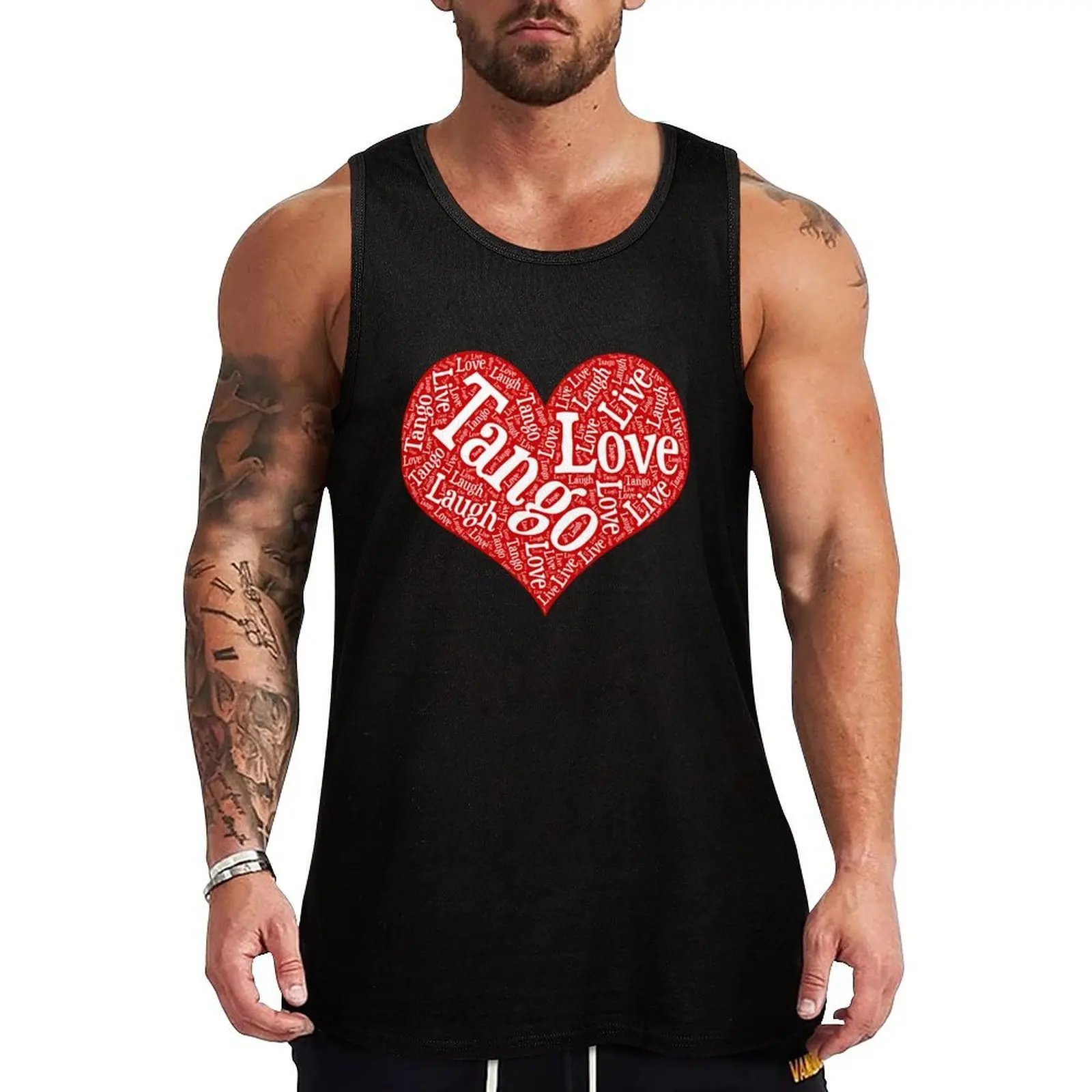 

Argentine Tango Heart with Live Laugh Tango Love Word Art Tank Top Short sleeve Top summer sleeveless vest men anime clothes