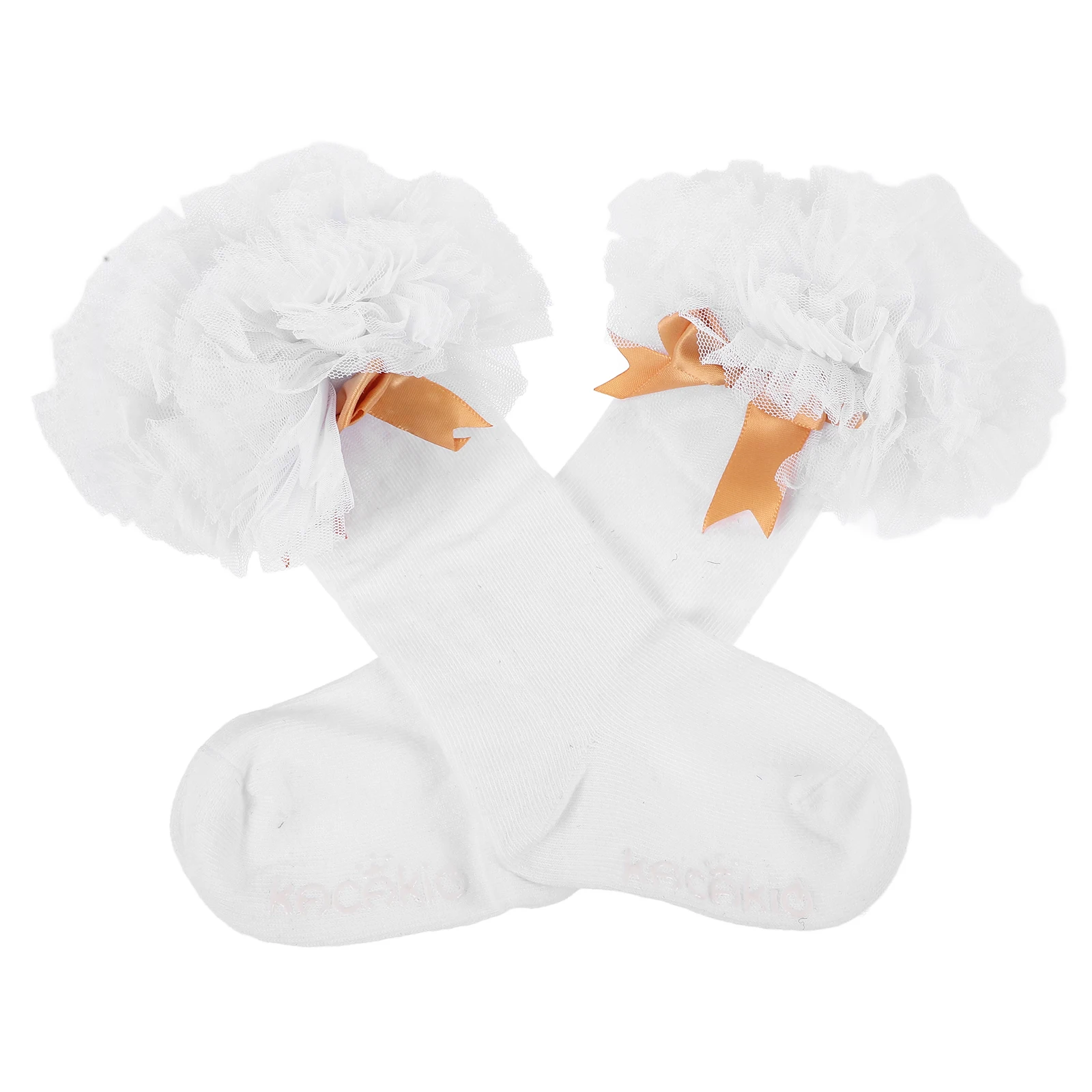 

1 Pair White Cotton For Baby Girls Toddlers Mesh Ruffle Knee Bow Design Warm Soft Stockings Newborn Infant Over The Knee Socks