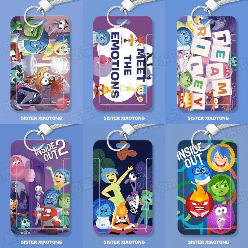 Disney Inside Out 2 porta carte di credito cordino per studenti figure di Anime triste Fear Anger Card Covers ID Bank Bus accessori per carte di