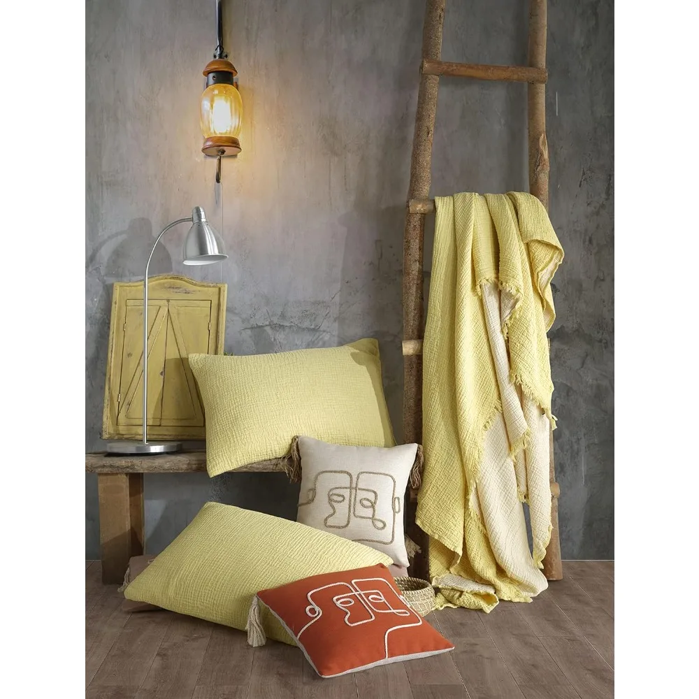 أغطية وسائد من الموسلين مكونة من 4 طبقات من القطن العضوي بنسبة 100% - قابلة للتنفس، فائقة النعومة، خفيفة الوزن، مغسولة مسبقًا لـ Com