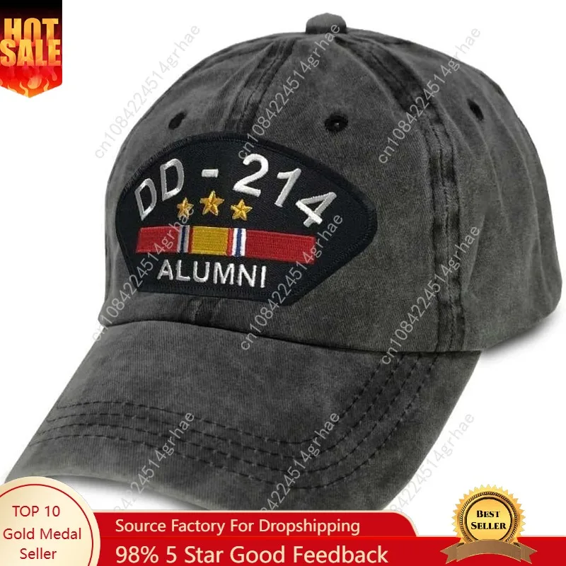 VetFriends.com US Veteran Hat with DD-214 Alumni Text and National Service Ribbon Graphic - Embroidered Adjustable Vintage Washe