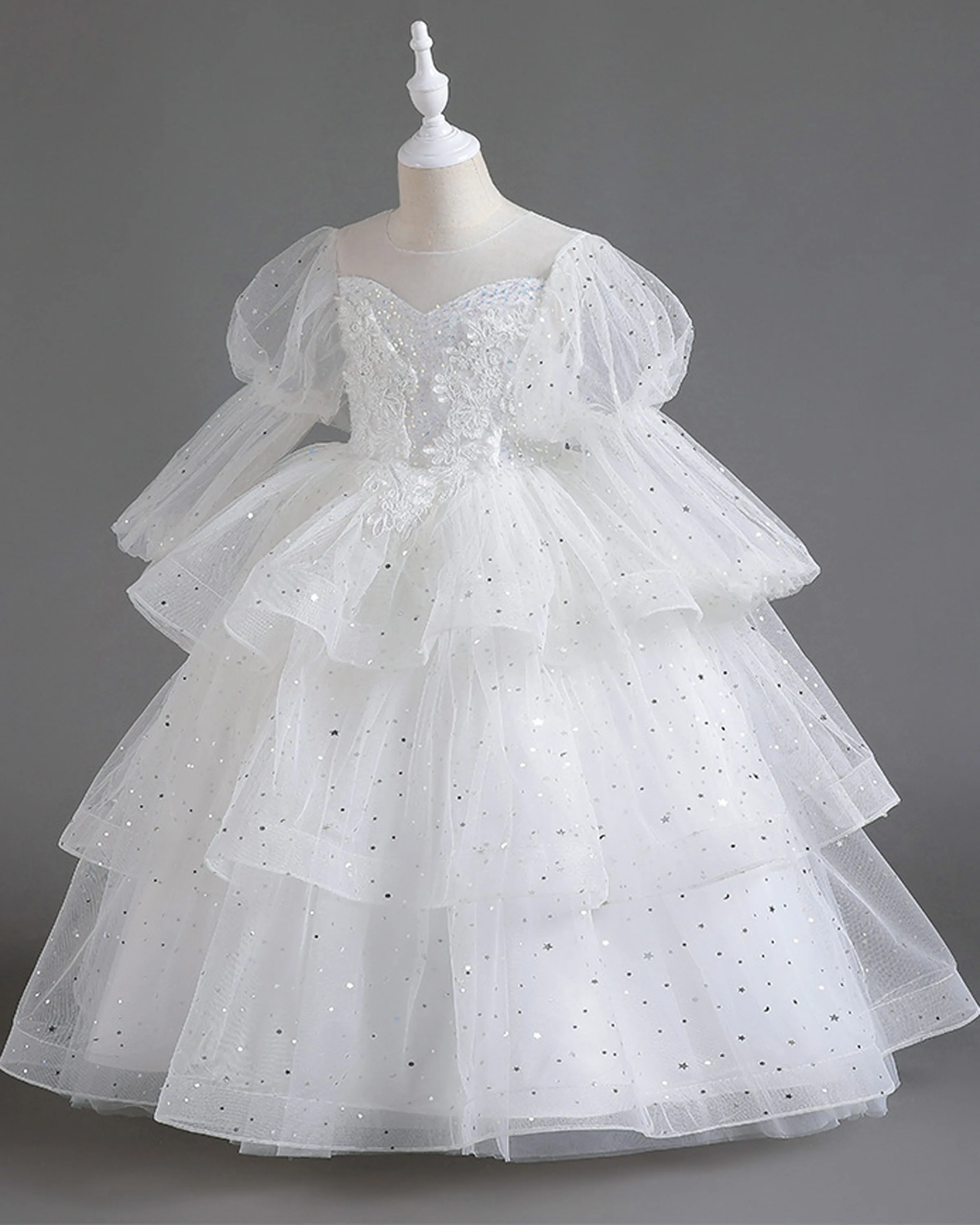 Long Sleeve Princess Evening Dress for Young Girl Ball Gown Children Formal Evening Dresses for Performance Girls' Clothes