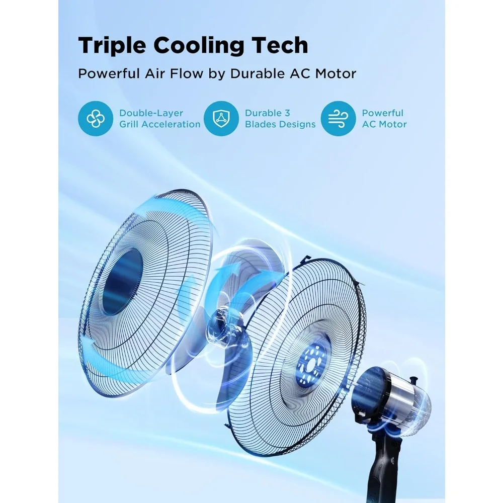 Standing Fan with Remote Control 2 Packs, 3 Speeds Settings 7H Timer Ultra Quiet Adjustable Heights, Standing Fan