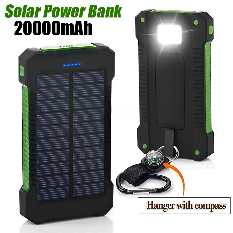 

Новый аккумулятор на солнечной батарее емкостью 20000 мАч, водонепроницаемое аварийное зарядное устройство, внешний аккумулятор с фонариком SOS, повербанк для Xiaomi Samsung