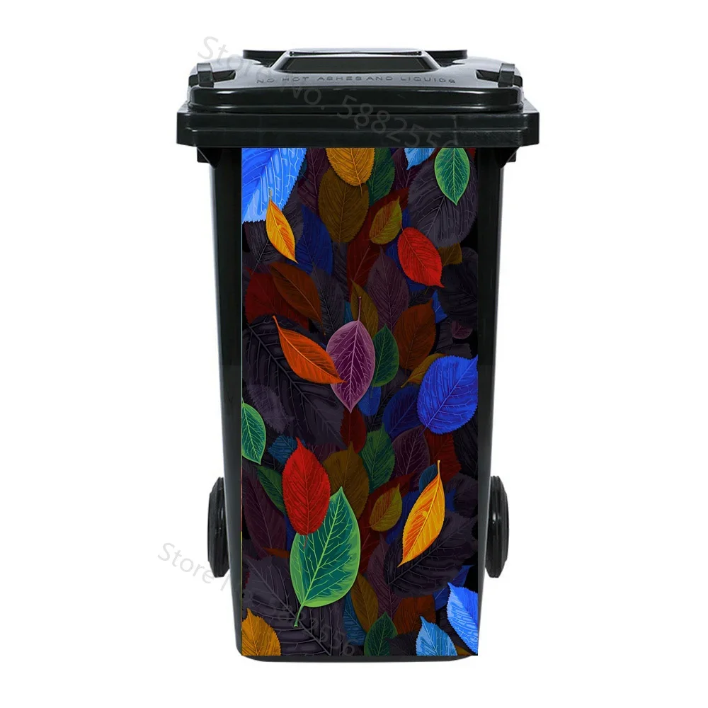 Flowers Leaf Bin Stickers Outdoor Trash Wallpaper For 120L 240L Kitchen Shop Decors Home Stickers landscape Poubelle Exterieur