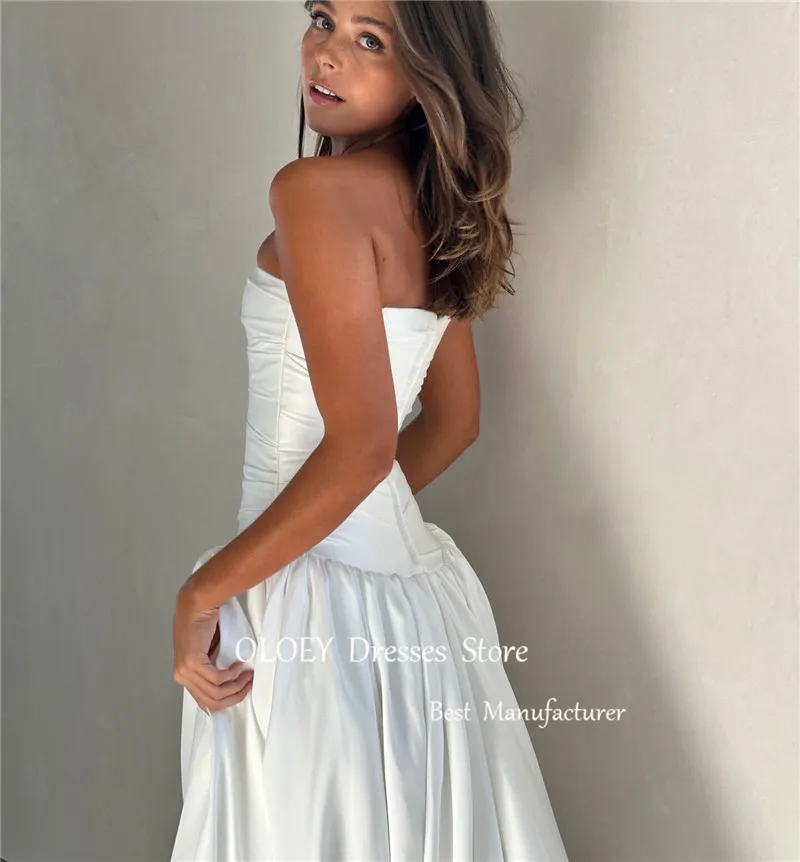 OLOEY Simple Soft Satin A Line abiti da sposa Vestido de noiva senza spalline Sweep Train abiti da sposa Plus Size Plain Mariage