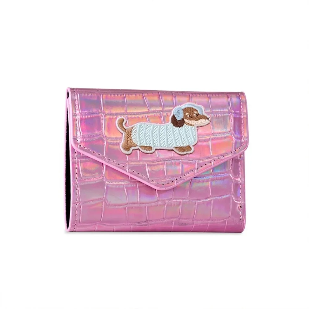 

Portable Crocodile Pattern Wallet Embroidered Sausage Dog Candy Color Short Leather Purse Multiple Card Anti-splash Water