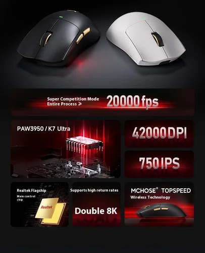 Imagen 2 del producto Ratón para juegos ultraligero MCHOSE K7, inalámbrico Esports 8K con carga magnética, sensor PAW3950