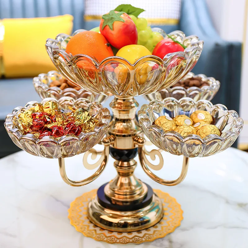 European-style crystal glass multi-layer fruit tray home living room coffee table light luxury snack candy