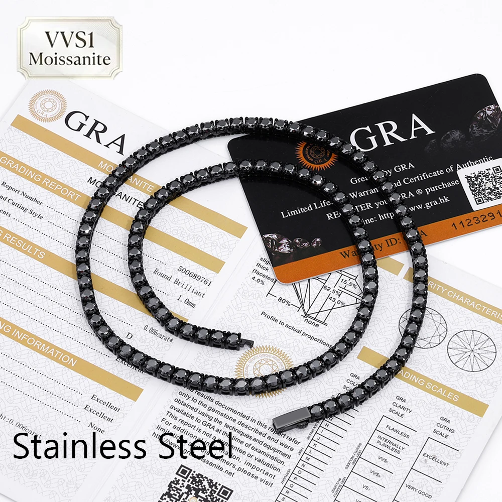 Bling Black VVS1 Moissanite 3/4mm Tennis Necklace Iced Out Black Plated Exquisite Luxury Pass The Diamond Test Hip Hop Jewelry - view 3