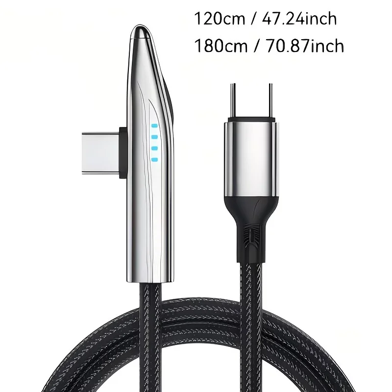 E-Marker Chip 90 Degree Elbow Type C to C PD Fast Charging Cable LED Display Mecha Cable For iPhone16 iPhone17 Huawei Type-C