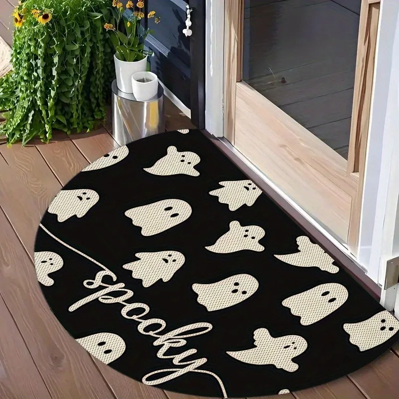 Spooky Halloween Half Round Doormat Pumpkin Moon Bat Semicircle Carpet For Luxury Living Room Bedroom Front Door Welcome Mat