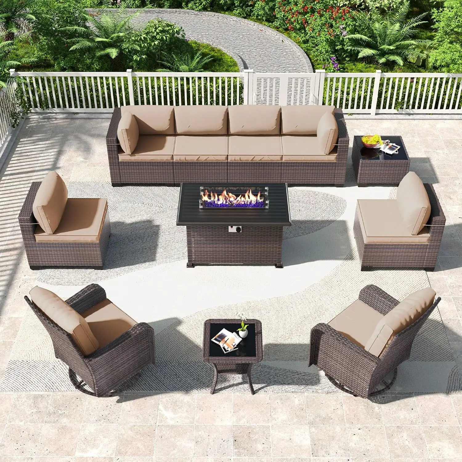 Outdoor Furniture Fire Pit Set - 11 Piece Outdoor Patio Furniture Set