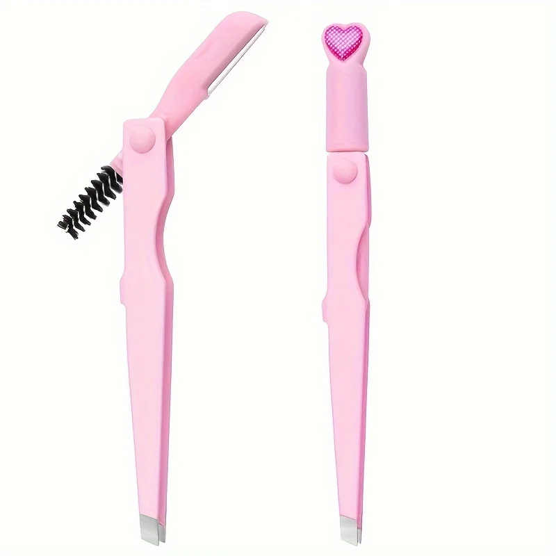 Multifunctional Stainless Steel Eyebrow Trimmer Folding Eyebrow Tweezer Eyebrow Brush Eyelash Curler Eyebrow Razor Grooming Tool