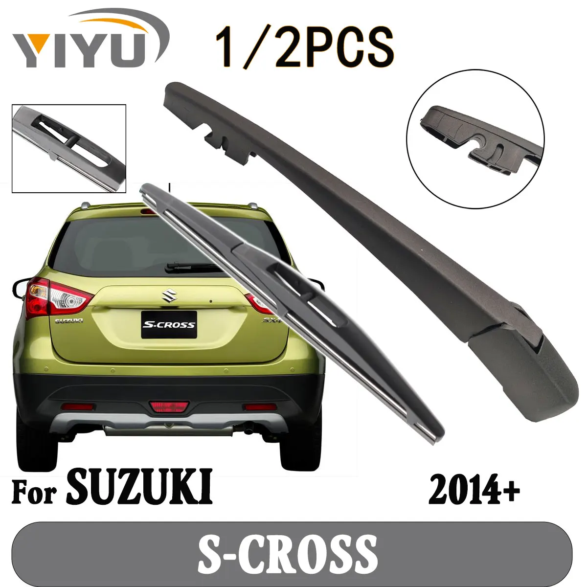 ใบปัดน้ำฝนหลัง 1/2 ชิ้น พร้อมก้านปัดน้ำฝน สำหรับกระจกหลังรถยนต์ สำหรับ SUZUKI S-CROSS 2014+
