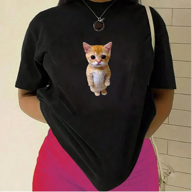 Funny Cat Print Women Casual T-shirt Women Summer Breathable Micro Stretch Harajuku Girls Casual Fashion Clothes