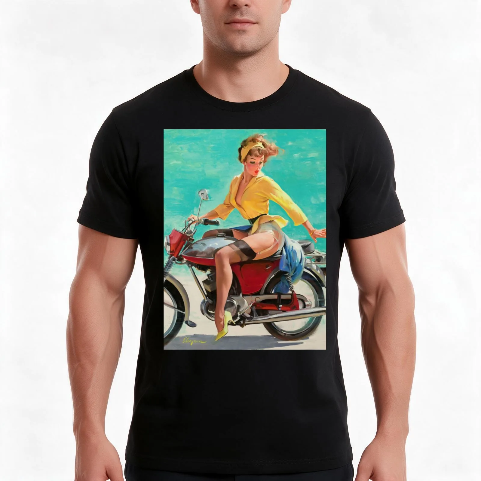 Pin-Up Girl - Elvgren - Vintage T-Shirt, Summer Casual Cotton Tee, Oversized Streetwear Tops, Vintage Graphic Print, 100% Cotton