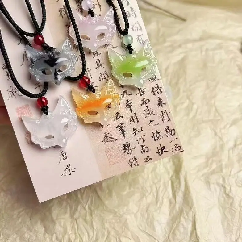 5Pcs Handmade Necklace for Women Men Resin Fox Mask Pendant Kpop Braided Rope Chain Choker Fashion Jewelry