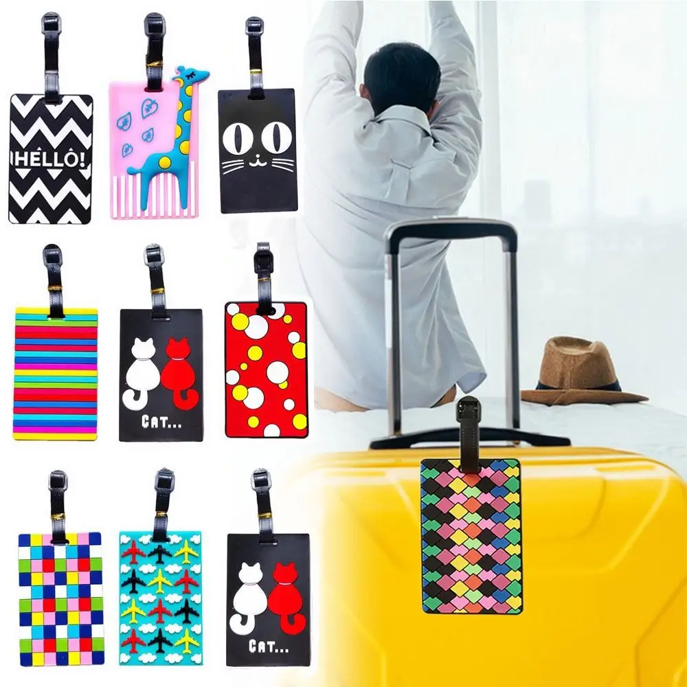 Fashion Multicolor Travel Luggage Tags Soft Silicone Rectangle Suitcase Labels Belt PVC Baggage Labels