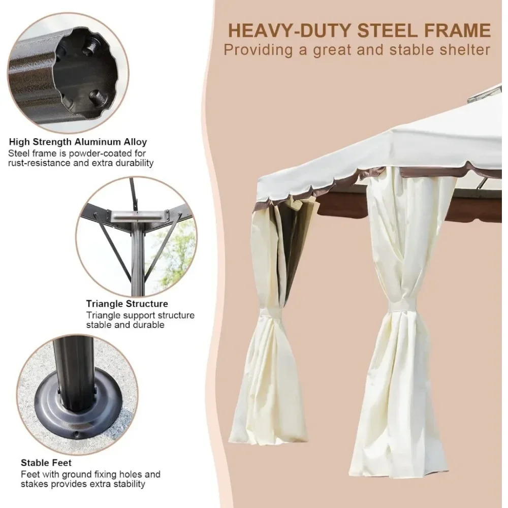 Imagem -03 - Outdoor Canopy Gazebo Duplo Telhado Pátio Steel Frame com Rede e Cortinas de Sombra Pátio Gazebo 10 Pés x 12 Pés