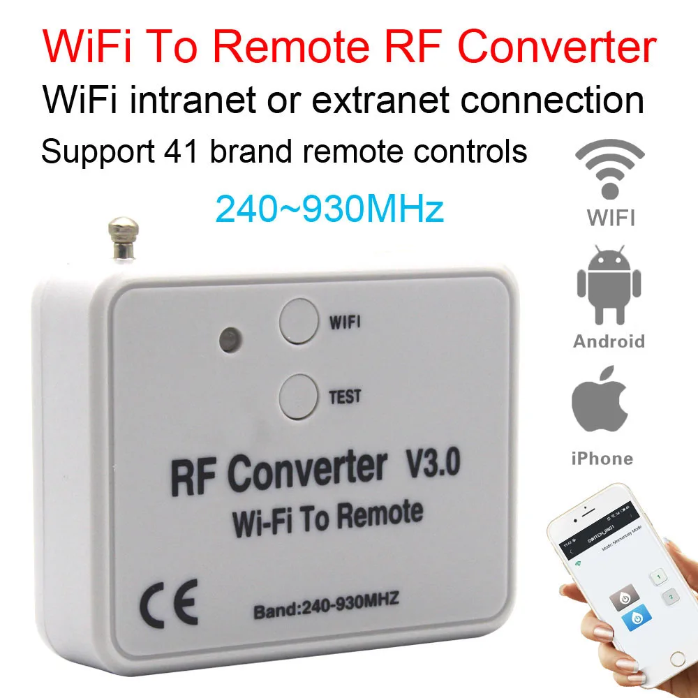 

WIFI To Remote Control RF Converter 315 330 433 868 MHz Universal WIFI Garage Gate Door Remote Control Switch Fixed Code