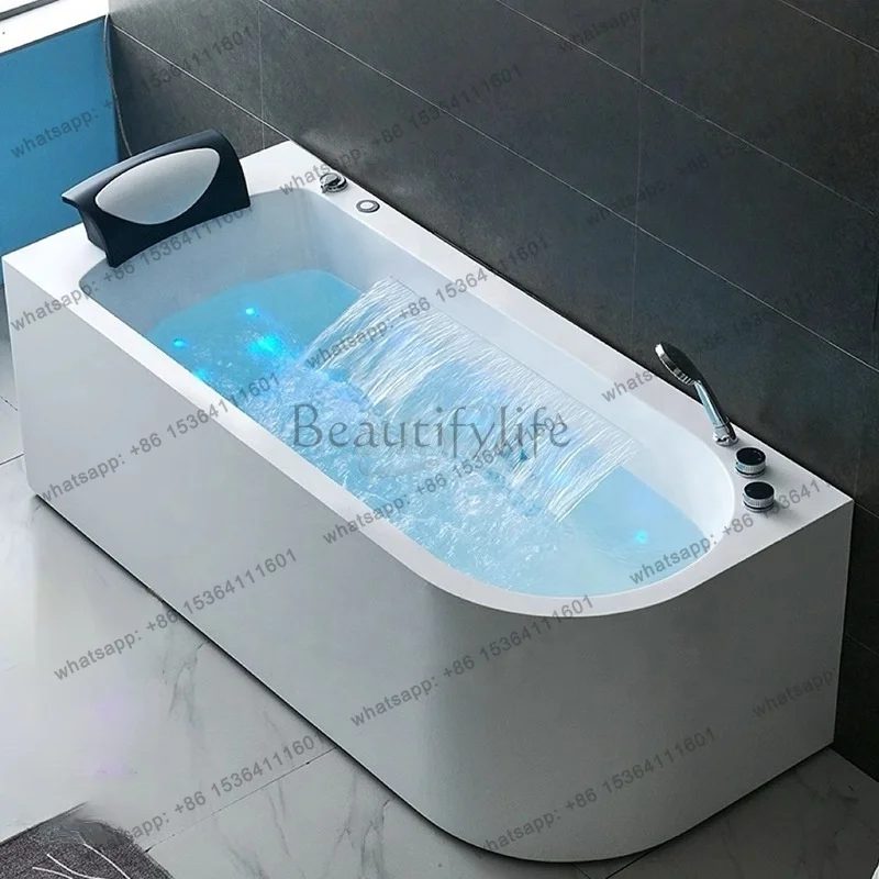 High Quality Heavy Duty Luxury Acrylic Single Person Massage Bathtub With 6 Jet LED Lights Ergonomic Indoor Home Spa Experience