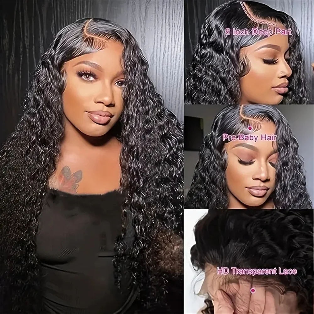 Onda Profunda Lace Front Perucas para Mulheres Negras, Cabelo Humano Encaracolado, Pré Arrancado, Brasileiro, 13x6, 13x4, HD