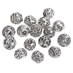 10 pz 10mm rotondo Hollow lega di metallo allentato distanziatore grande foro perline per gioielli che fanno braccialetto di ciondoli europei fai da te