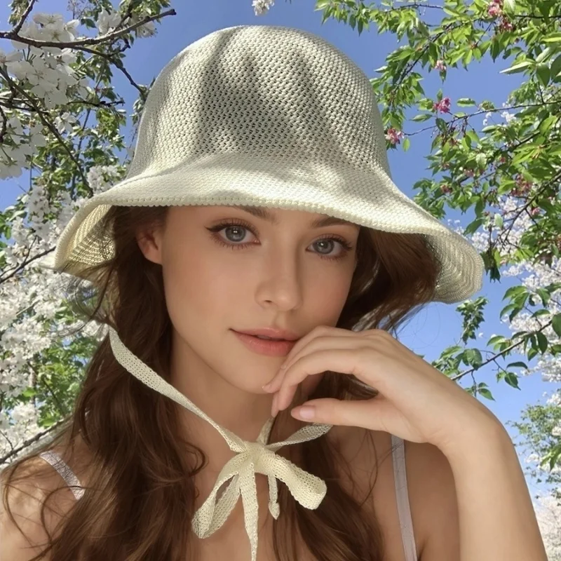 Simple sunshade straw hat women\'s summer new knitted basin hat show face small outdoor holiday wide brimmed sunscreen fisherman