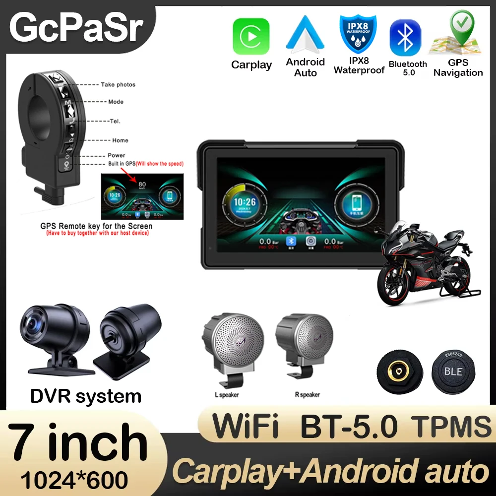 7 inch Navigation Motorcycle Waterproof Apple Carplay Display Screen Portable Motorcycle Wireless Android Auto Monitor