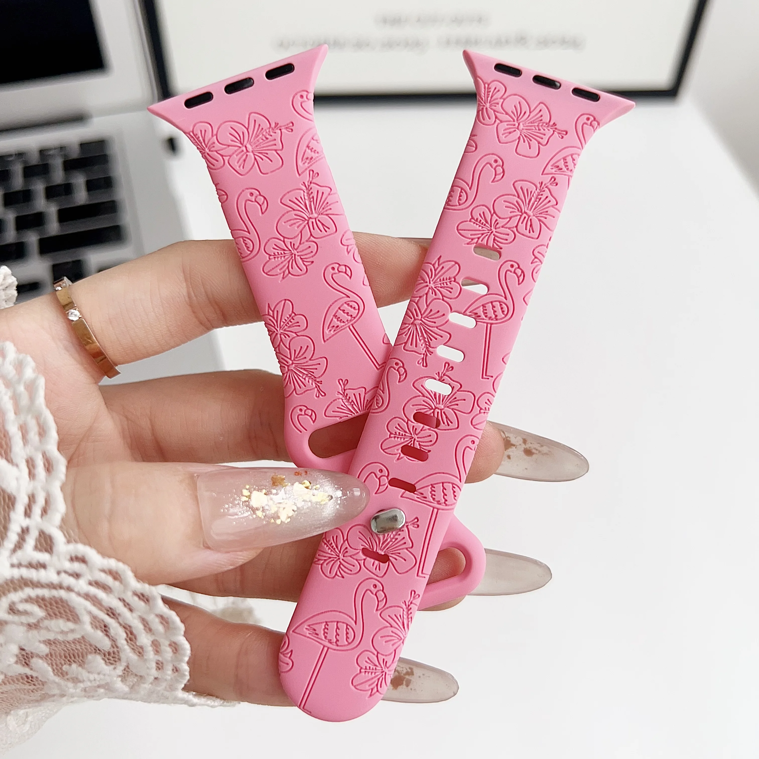 Силиконовый резьба по цветку фламинго подходит для Apple Watch Apple Watch Apple ремешок iWatch спортивный ремешок с тиснением