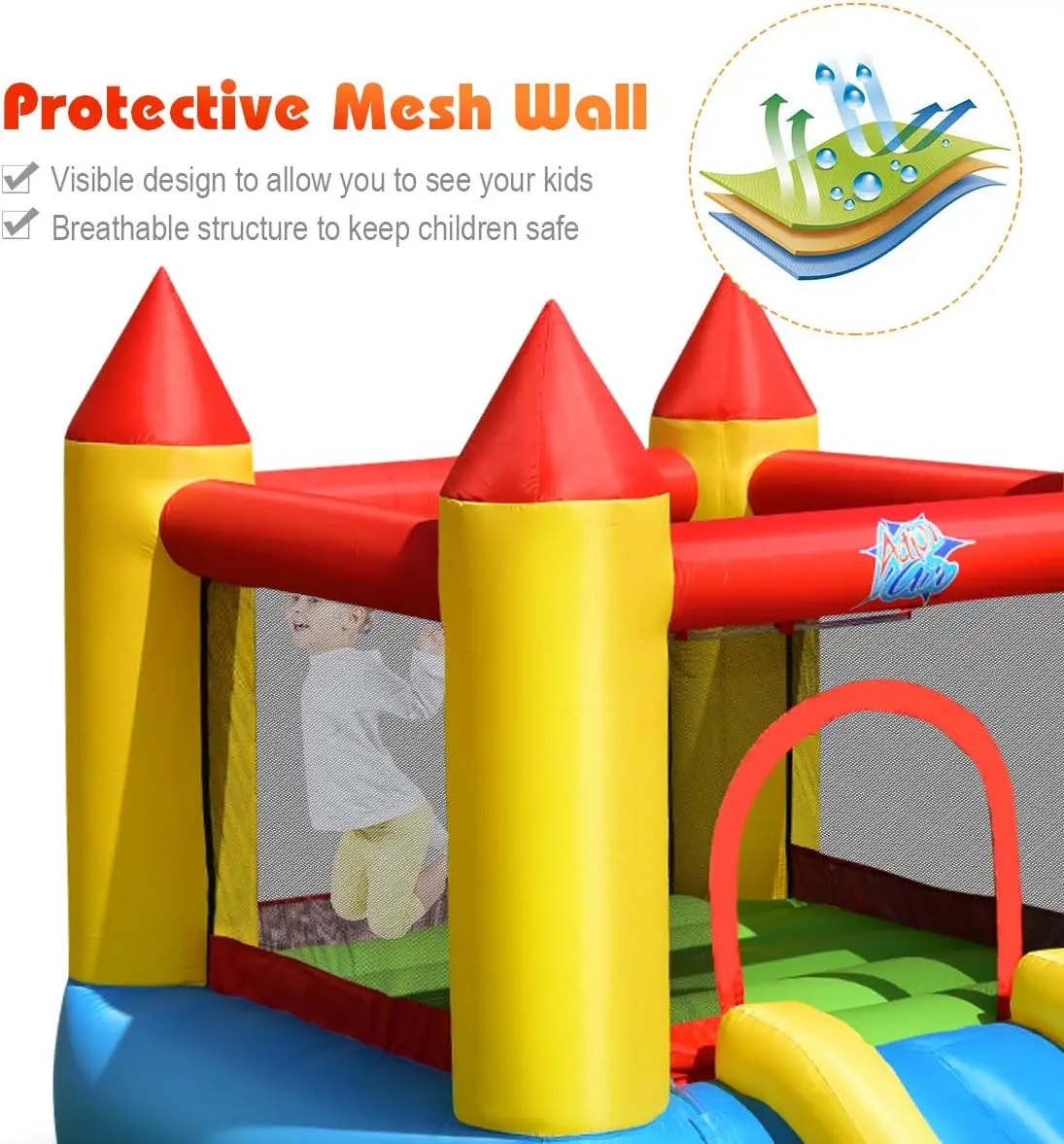 Scivolo d'acqua gonfiabile con ventilatore da 580w casa di rimbalzo dell'acqua del bambino castello del parco gonfiabile con scivolo, fossa della palla dell'oceano