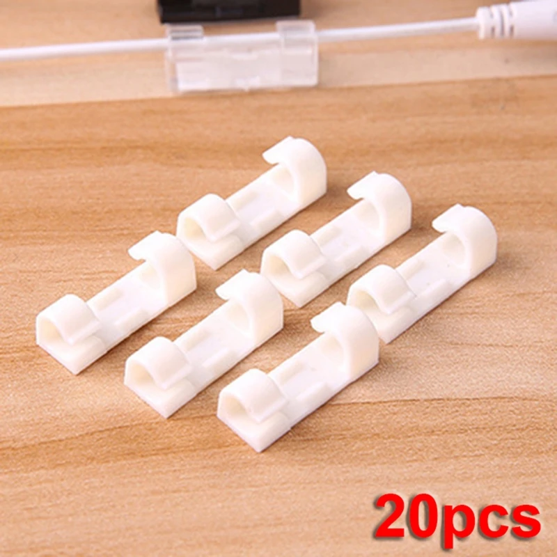 20Pcs Self Adhesive Data Wire Network Cable Cord Clips Clamp Table Wall Tidy Organizer Holder for Home Office Nail Free