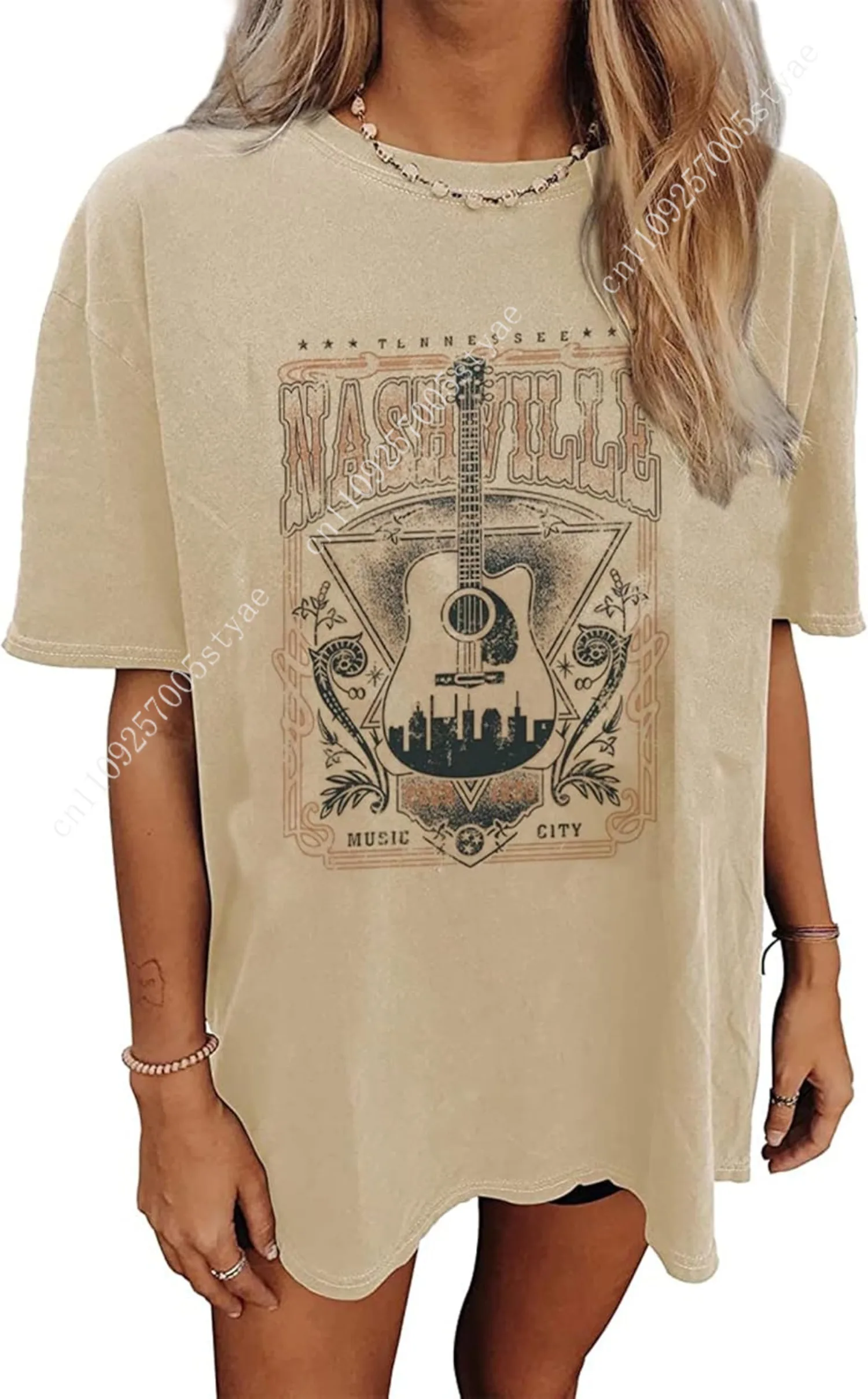 Camiseta de Mujer Nashville Music City, Camisetas Oversize de Música Country, Camiseta de Banda de Rock, Camisetas con Gráficos Vintage de Guitarra y Alas