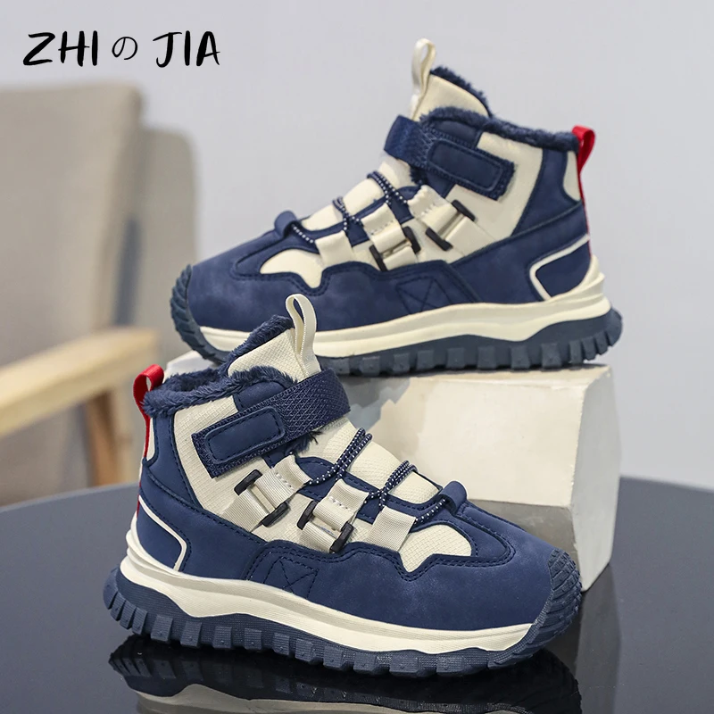 New Children\'s Sneaker Winter Plush Warm High Top Shoes Boys and Girls Fashionable Casual Anti slip and Wear Resistant Footwear