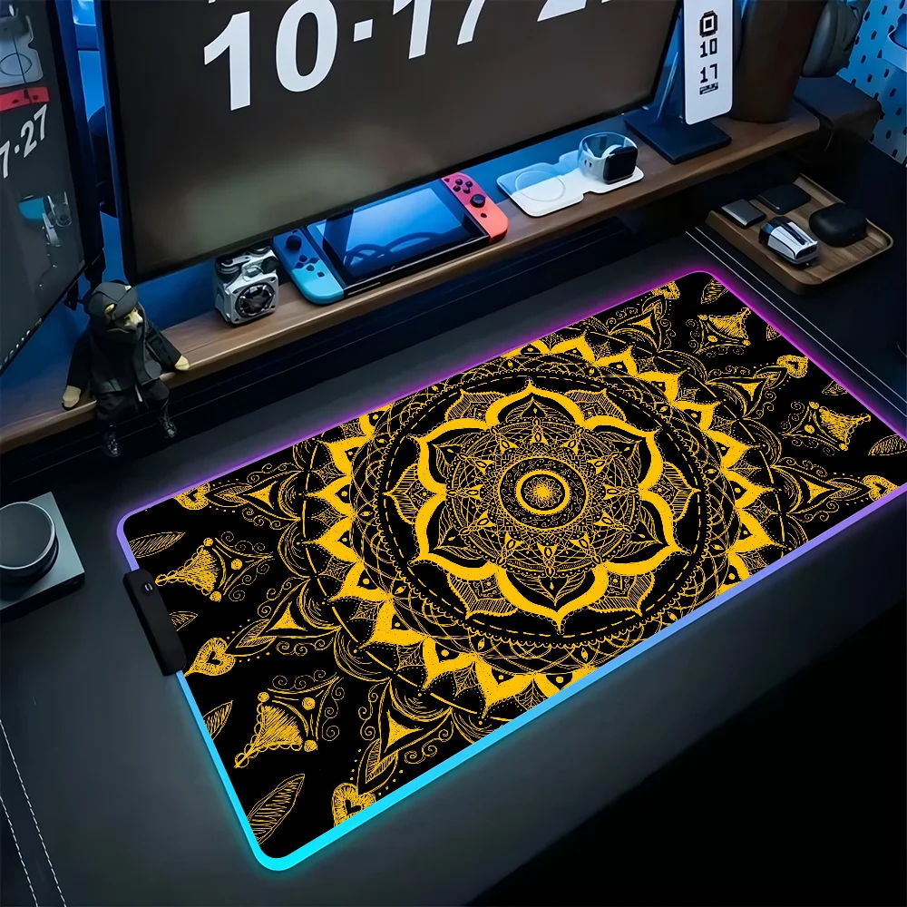 

Mandala Mousepad XXL RGB Gaming Mouse Pads HD Black Gamer Accessories Large LED