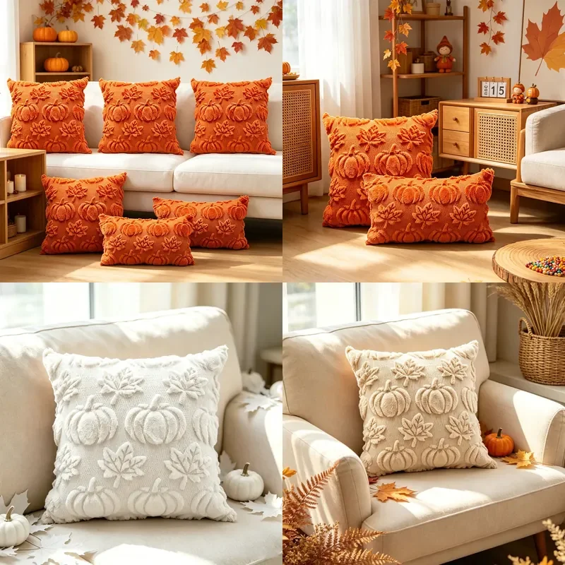 Harvest Festival pillow cover autumn three-dimensional pumpkin maple leaf cushion living room sofa decorative backrest cover