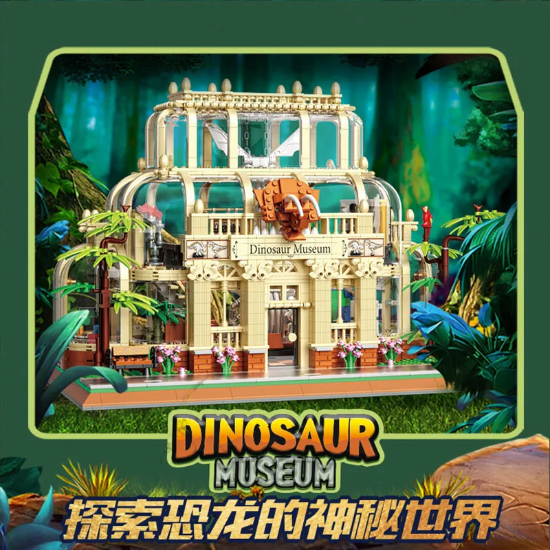 ZHEGAO MINI 613000 Dinosaur Museum Model Modular Street View Series DIY Toys Building Blocks Gift For Boy 2788Pcs