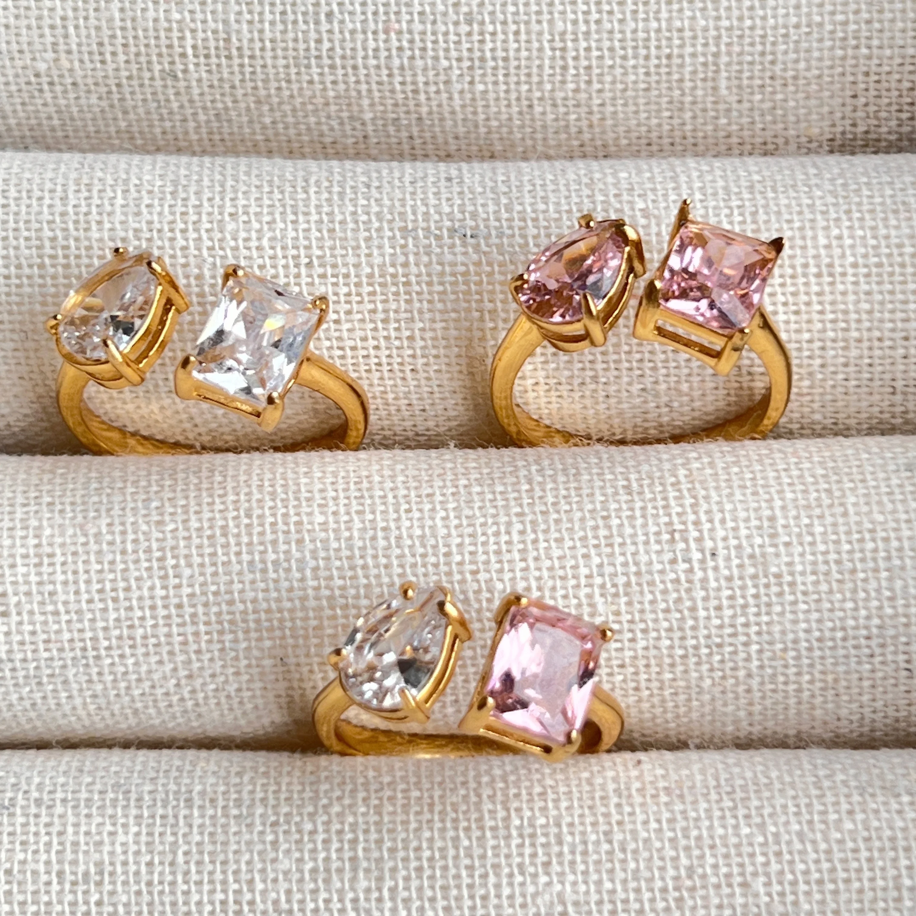 

DASEIN Pink Square Waterdrop Zircon Ring for Women Party Ins Trendy 18k Gold Plated Tarnish Free Stainless Steel Lady Jewelry