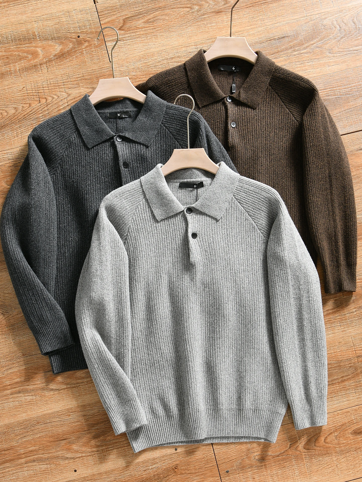 Italian Style Men's Casual Knitted Sweater Button up Collar Elastic Comfortable Business Casual Winter Long Sleeve Shirt
