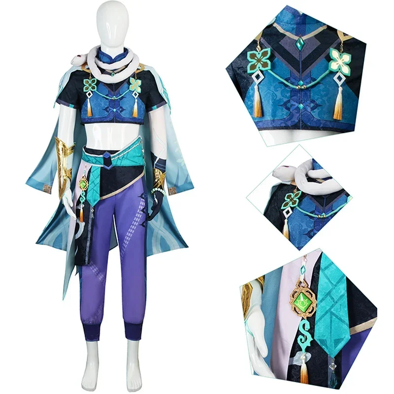 Baizhu Genshin Impact Costume Cosplay Bai Zhu Parrucca Occhiali Gioco Uniforme Cosplay Costume di Carnevale di Halloween per Uomo Donna