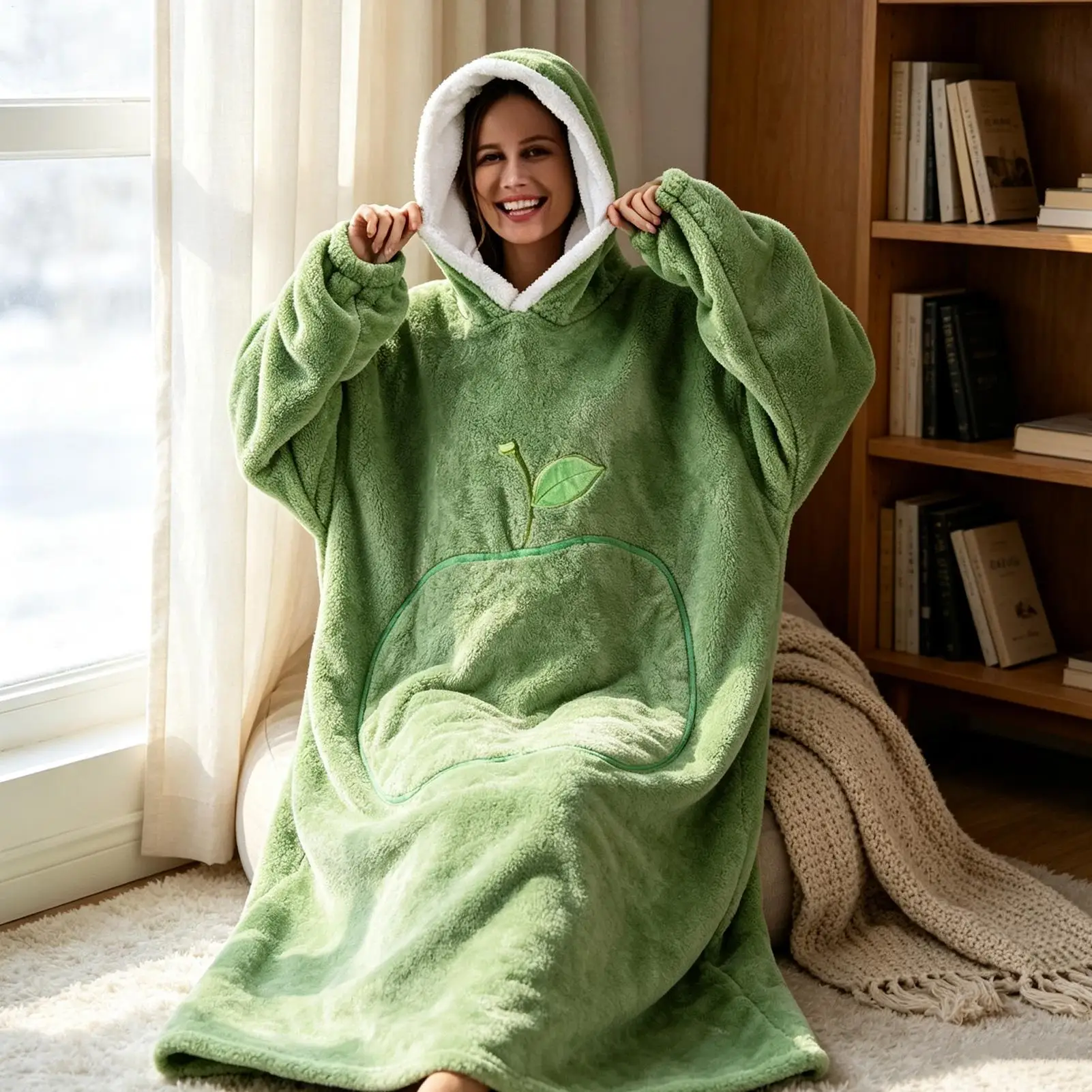 Blanket Hoodie Warm Fleece Pullover Oversized With Pocket Unisex Wearable Blanket For Camping Trip Party Dog Walking Outdoor