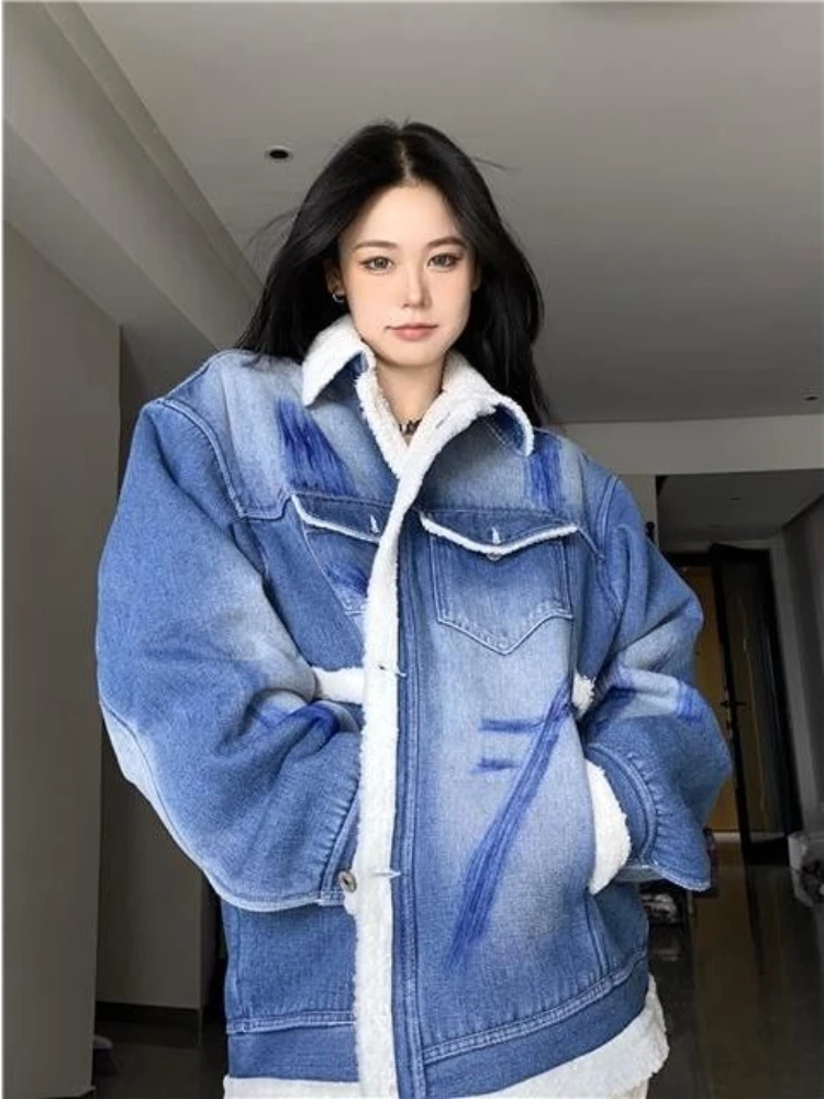 Plush Denim jacket female New winter lovers Korean style Loose fitting Cotton coat fashion denim jacket women coat women clothes