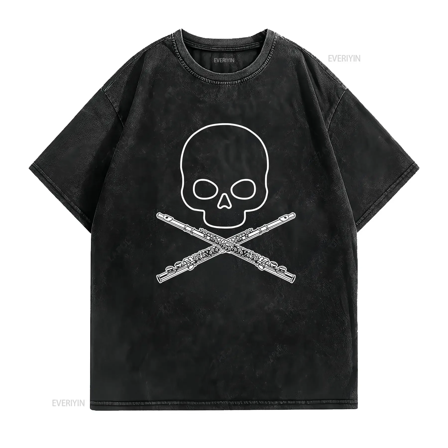 Flute T Shirt Skull FlutisT Player For Players s vintage Washed Top For Everyday Wear Slightly Comfortable Soft streetwear