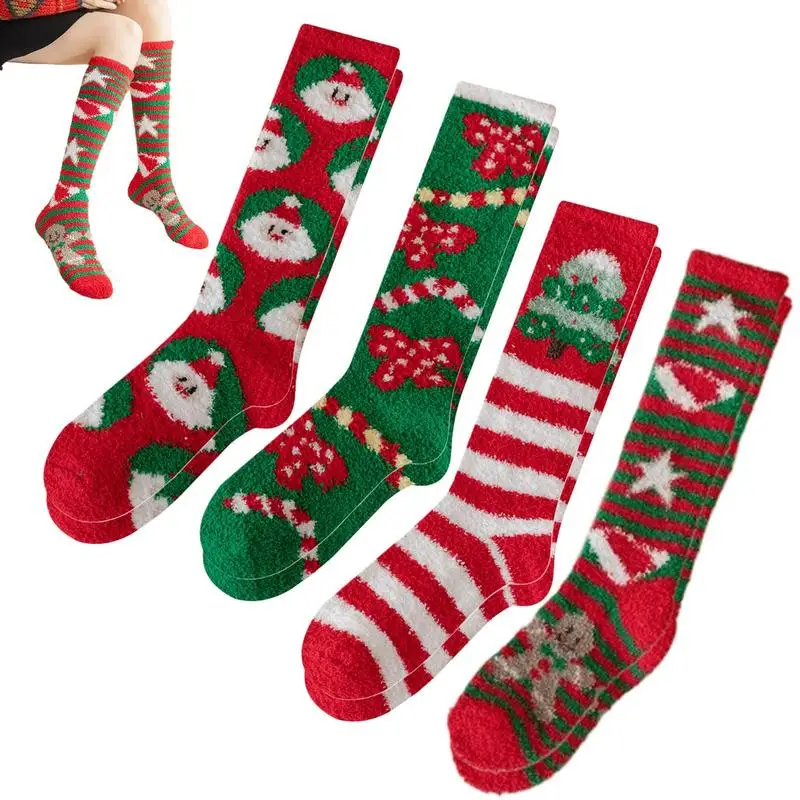 4 Pairs Warm Christmas Socks 4 Pairs Winter Crew Socks Warm Christmas Socks Colorful Holiday Socks Soft Novelty Christmas